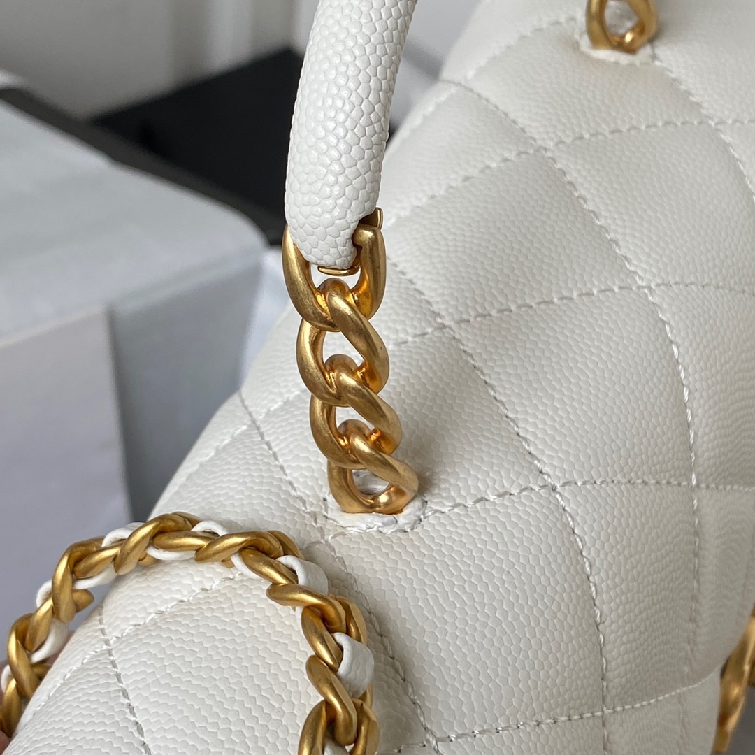 Top Handle Small Grained Calfskin Flap Chain Handbag Shoulder Bag AS4008 White